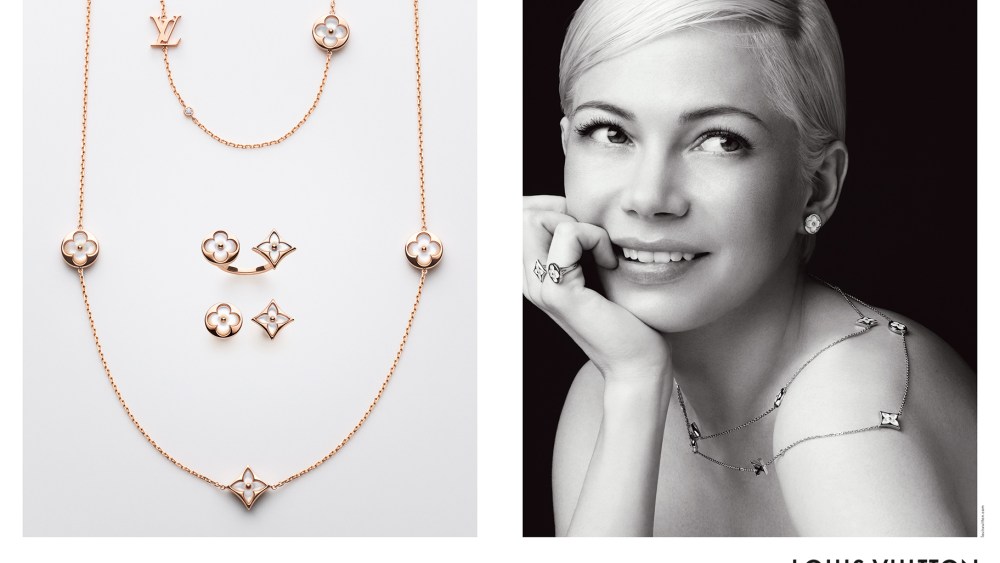 Michelle Williams debuts in Louis Vuitton's new Color Blossom BB jewelry collection ads.
