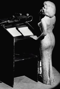 Marilyn Monroe wearing the Jean Louis dress at Madison Square Garden in 1962.