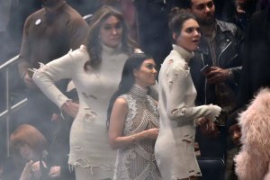Caitlyn Jenner, Kourtney Kardashian and Kendall Jenner front row at Yeezy RTW Fall 2016