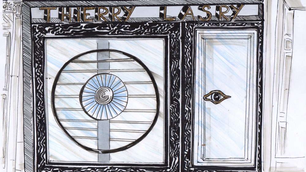 A sketch of the facade of Thierry Lasry's store