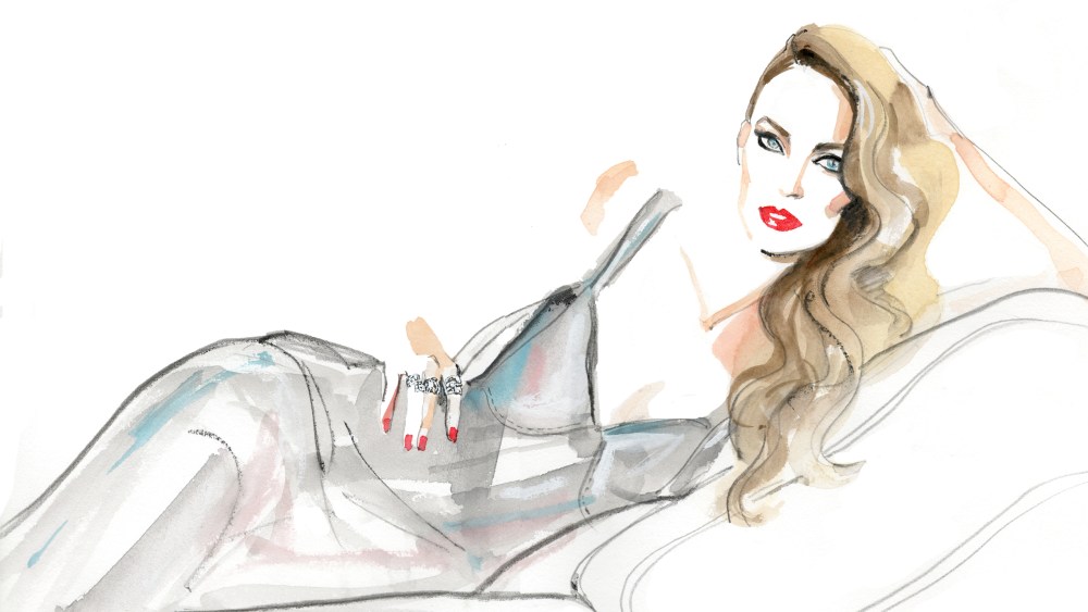 Cannes 2016: A sketch of Jerry Hall in Calvin Klein Collection