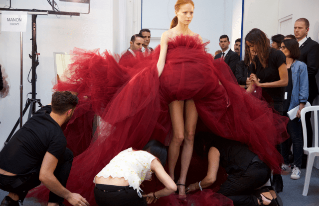 Backstage at fashion week