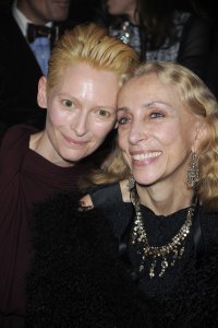 Tilda Swinton and Franca Sozzani attend Lanvin's fall 2012 runway show at Espace Ephemere Tuileries.