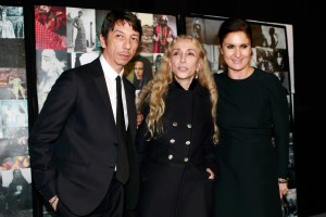Pier Paolo Piccioli, Franca Sozzani and Maria Grazia Chiuri backstage at Valentino's fall 2012 runway show at Espace Ephemere Tuileries.