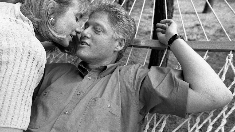 Bill and Hillary Clinton in Little Rock right after he announced his first presidential run in 1992.