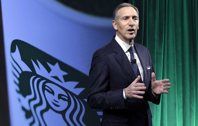 Starbucks ceo Howard Schultz speaking to investors in New York Wednesday.