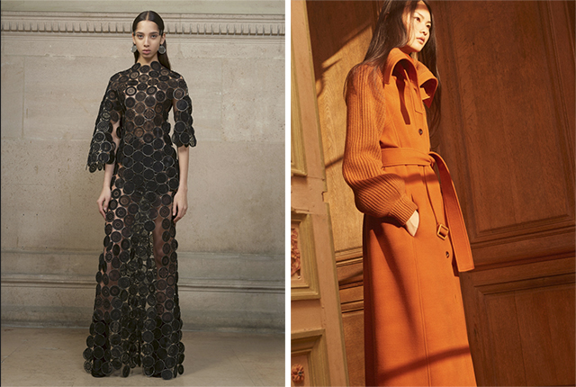 A look from Givenchy Couture spring 2017 and a look from Chloé pre-fall 2017.