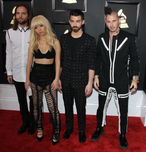 Joe Jonas in Dior Homme, Jack Lawless, Cole Whittle, and JinJoo Lee in Dior Homme Grammy Awards Fashion 2017