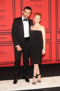 Riccardo Tisci and Jessica Chastain at the 2013 CFDA Fashion Awards