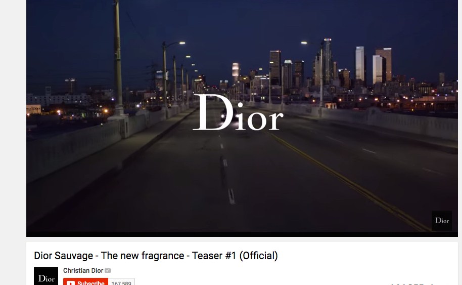 A teaser video for Dior Sauvage on Dior's YouTube channel.