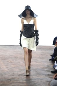 A model on the runway at J. W. Anderson's spring 2015 show.