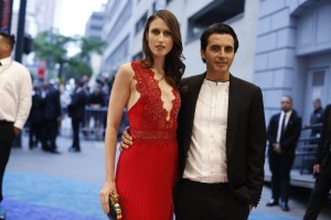 Anna Cleveland in Yigal Azrouel, with the designer cfda