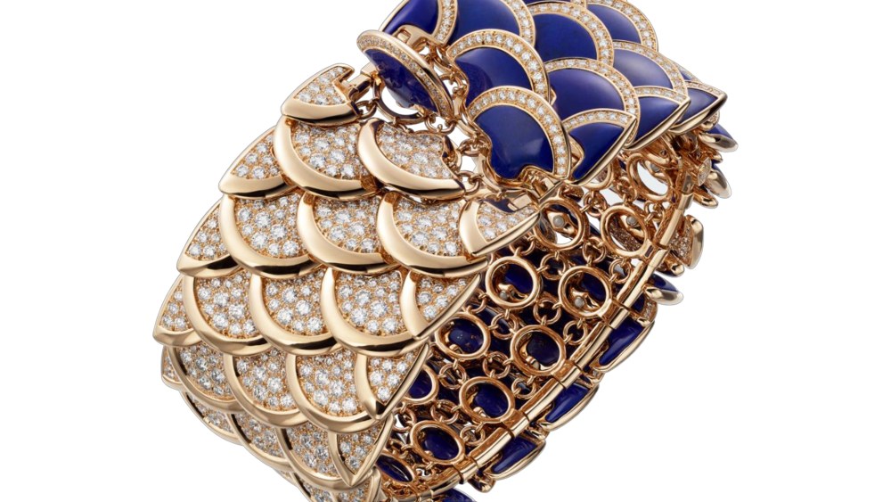Eurythmie bracelet in diamonds and lapis lazuli, completely reversible bracelet in turning the scale.
