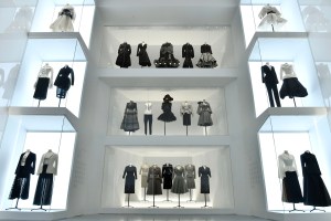 Vintage Dior designs sit alongside outfits by contemporary brands like Thom Browne, Comme des Garçons and Givenchy in the Dior exhibition at Les Arts Décoratifs. 