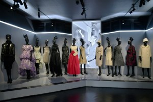 Designs by Yves Saint Laurent in the Dior exhibition at Les Arts Décoratifs. 
