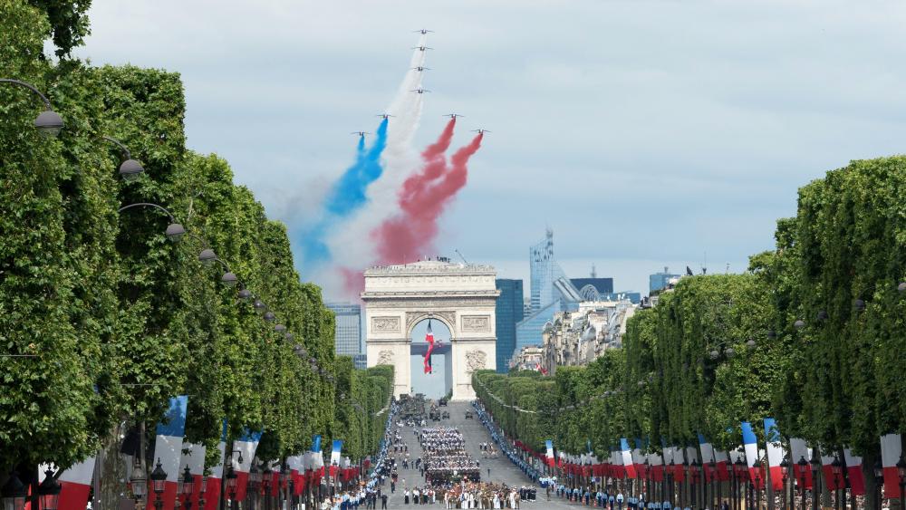 The Champs-Elysees avenue military parade on Bastille Day