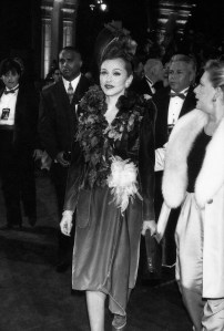 Singer and actress Madonna at the premier of her film "Evita"