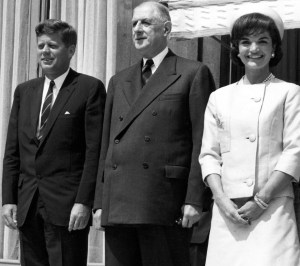 US President John Kennedy, President Charles de Gaulle and Jackie Kennedy in Paris at the Elysee Palace May 31, 1961History