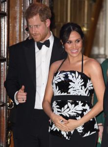 Prince Harry and Meghan Markle (in Safiyya) at the Royal Variety Performance, London Palladium.