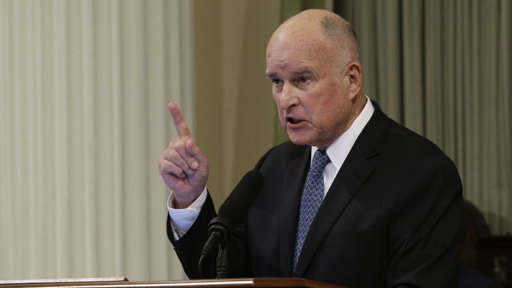 California Gov. Jerry Brown delivers his annual State of the State address before a joint session of the Legislature, in Sacramento, Calif. This is the 16th and final State of the State address Brown will give as governor, having served two terms starting in 1975 and returning for two more in 2011California State of the State, Sacramento, USA - 25 Jan 2018
