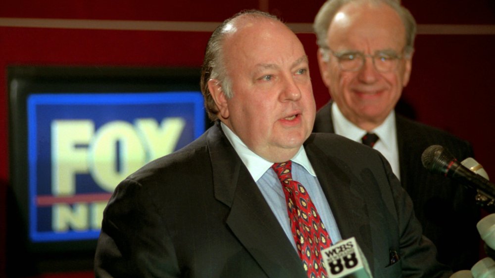 Roger Ailes, left, speaks at a news conference as Rupert Murdoch looks on after it was announced that Ailes will be chairman and CEO of Fox News. 21st Century Fox said, that Ailes is resigning immediately. Murdoch will assume the role of Chairman and acting CEO of Fox News Channel and Fox Business NetworkTV Fox Ailes, New York, USA