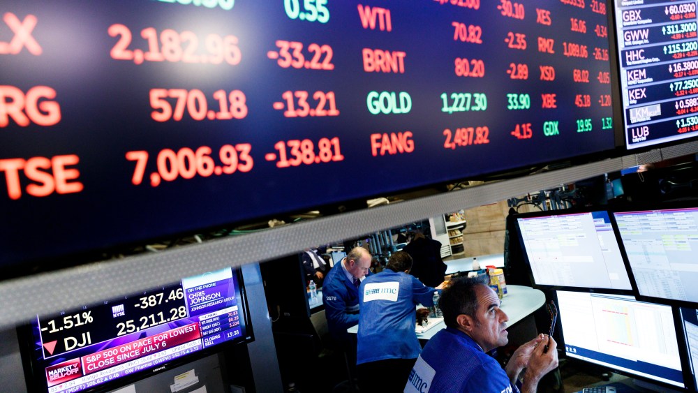 Traders work on the floor of the New York Stock Exchange in New York, New York, USA, on 11 October 2018. The Dow Jones industrial average lost nearly 550 points today.New York Stock Exchange, USA - 11 Oct 2018