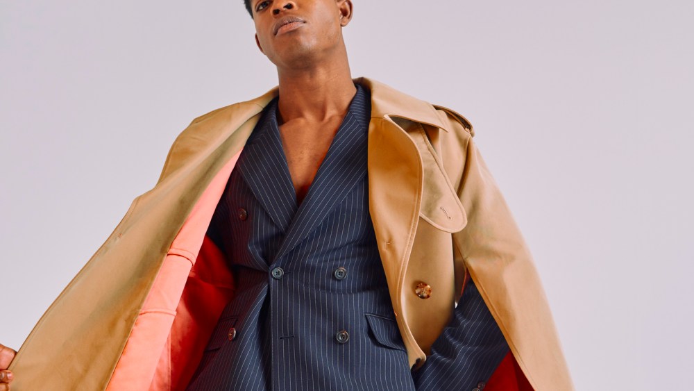 Alexander McQueen's cotton gabardine trenchcoat and suit.