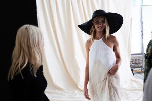 Rosie Huntington-Whiteley poses for the BCBG Campaign at Hudson Lofts in Los Angeles, California on November 1, 2018