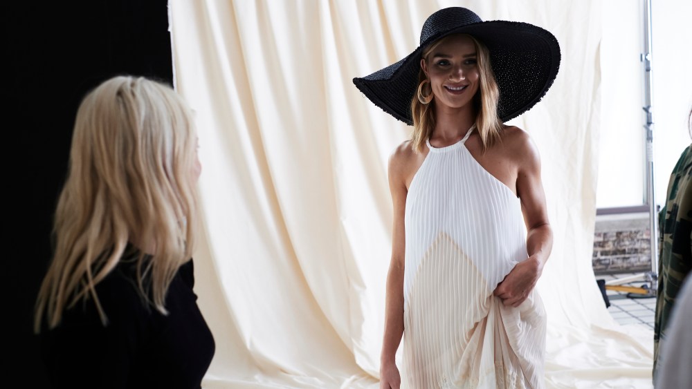 Rosie Huntington-Whiteley poses for the BCBG Campaign at Hudson Lofts in Los Angeles, California on November 1, 2018