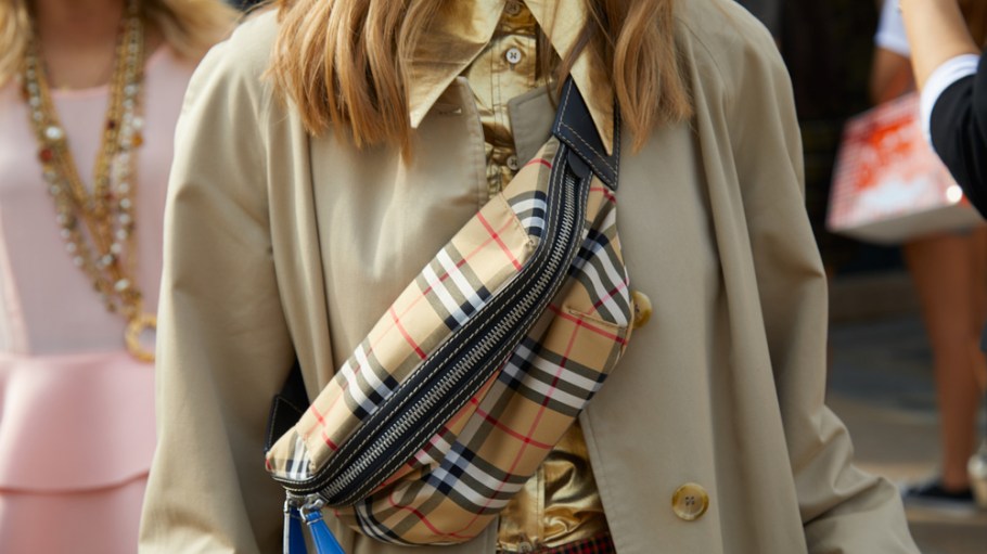 woman wearing Burberry waist bag