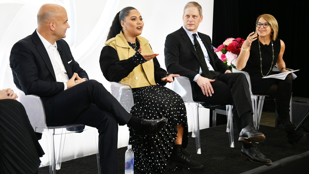 NEW YORK, NY - JANUARY 24:  (L-R) Andrew Stanleick, Ayesha Curry, Norman de Greve, and Katie Couric participate in a panel discussion as CVS Pharmacy unveils new beauty aisles featuring Unaltered brand partner 2019 beauty campaigns on January 24, 2019 in New York City.  (Photo by Bryan Bedder/Getty Images for CVS Pharmacy) *** Local Caption *** Andrew Stanleick;Ayesha Curry;Norman de Greve;Katie Couric