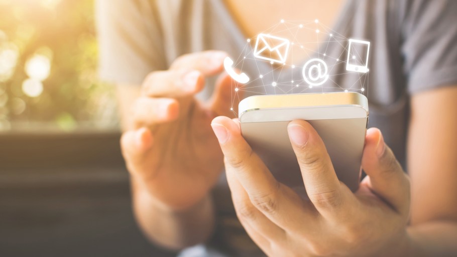 Woman hand using smart phone, Contact us connection concept