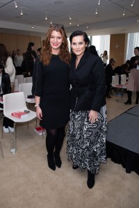 Marlène Schiappa, French secretary of state for equality between women and men (left) poses with Emmanuelle Favre, senior vice president of human resources at Christian Dior Couture, at the Women @ Dior launch party in New York.