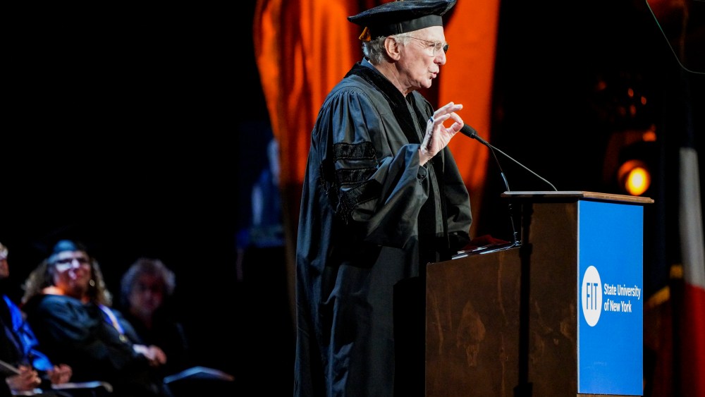 David Yurman speaking at the Fashion Institute Of Technology commencement.