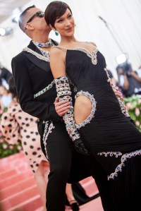 Bella Hadid in Moschino with the designer.