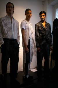 Backstage at Chalayan Men's Spring 2020 photographed in London on 09 June 2019