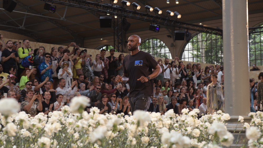 Virgil Abloh takes a bow after the Off White spring 2020 show