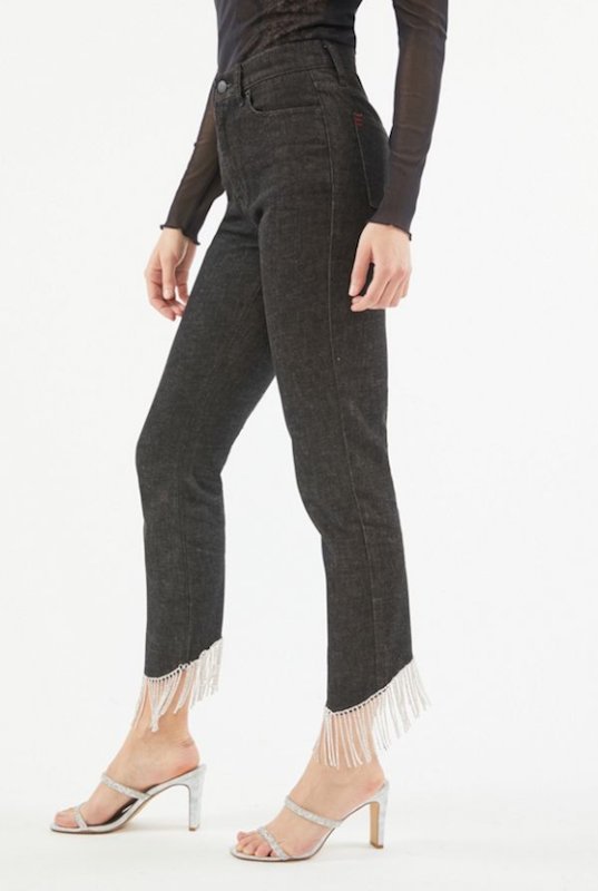 Here are some denim pieces featuring studs, rhinestones and other glam accents to wear on New Year’s.