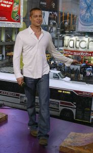 NEW YORK - MAY 3:  (US TABS OUT)  Actor Brad Pitt attends MTV's TRL for the first time at the MTV Time Square Studio May 3, 2004 in New York City.  (Photo by Mark Mainz/Getty Images)