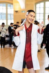 Backstage at Issey Miyake RTW Fall 2020
