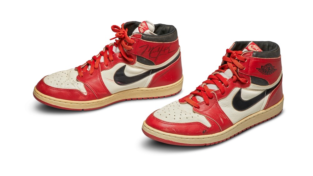 The game worn Air Jordan 1 sneakers from 1985