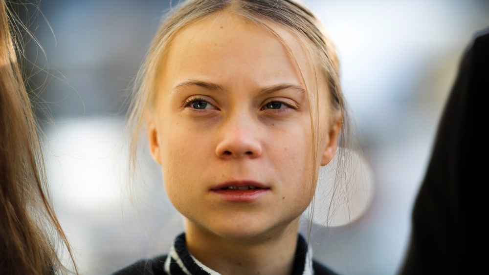 Swedish climate activist Greta Thunberg as she arrives for a news conference in Davos, Switzerland.