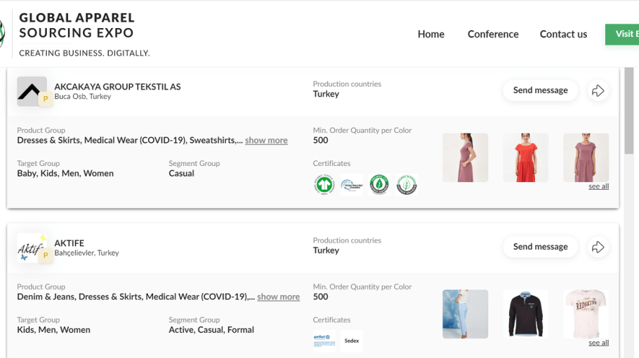Global Apparel Sourcing Expo attendees can explore 200 exhibitors and browse through 10,000+ products in their digital showrooms.