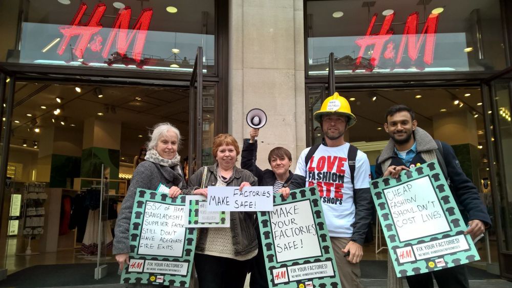 Labour Behind the Label protesting in front of an H&M store.