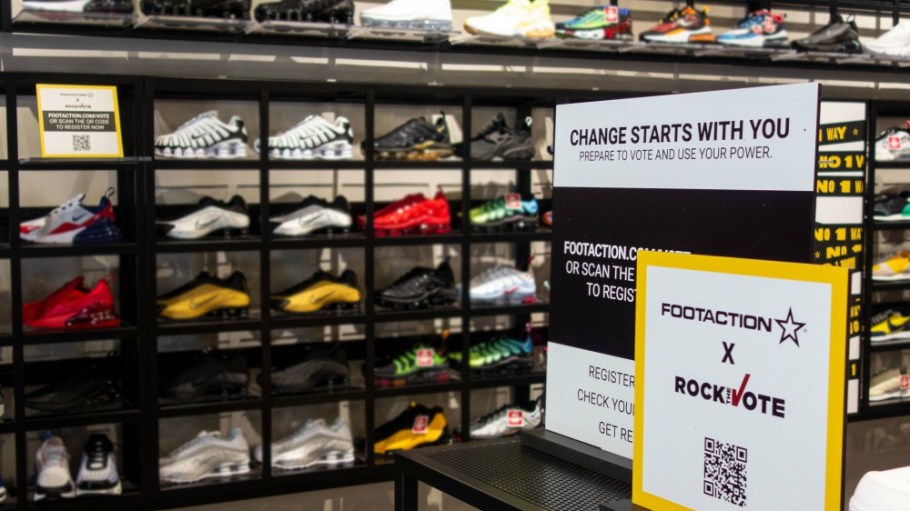 Outdoor and footwear brands like Patagonia, Foot Locker and Toms are encouraging shoppers and staff to vote in the presidential election.
