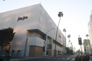 Boarded up stores across Rodeo Drive in Los Angeles.