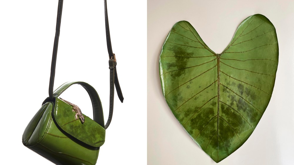 Amélie Pichard's new bag and the elephant ear leaf from which it's made.