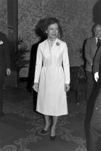 First Lady Rosalynn Carter arrives for the Heart Association's Luncheon in Washington, DC on February 7, 1978.