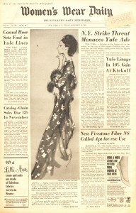 Sophia Loren in Marc Bohan for Dior to the premiere of the film "Lady L". Illustration by Kenneth Paul Block for the November 26, 1965 issue of WWD.