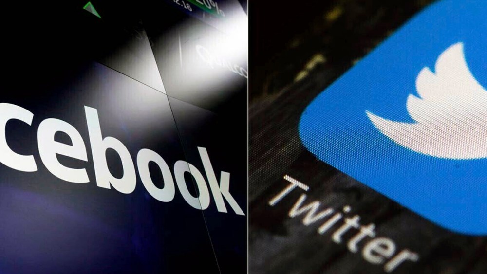 FILE - This combination of photos shows logos for social media platforms Facebook and Twitter. Facebook and Twitter moved quickly this week to limit the spread of a disputed tabloid story promising new twists in the saga of Joe Biden’s relationship with Ukraine. President Donald Trump's campaign quickly seized on the story in the New York Post — but the report raised more questions than answers, including about the authenticity of an email at the center of the story. Wednesday morning Oct. 14, 2020, hours after the story's publication, a Facebook spokesman tweeted that the company was limiting its distribution on the platform.(AP Photo/File)